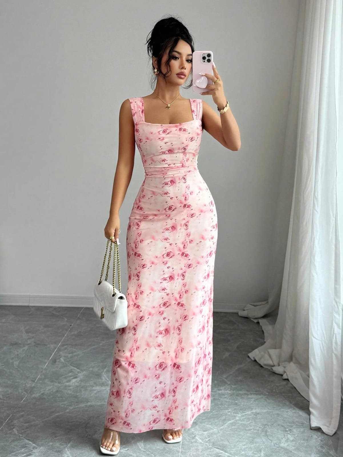 VESTIDO DE MUJER CON VOLANTE Y ESTAMPADO FLORAL