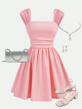 VESTIDO DE MUJER CON HOMBROS FRUNCIDO