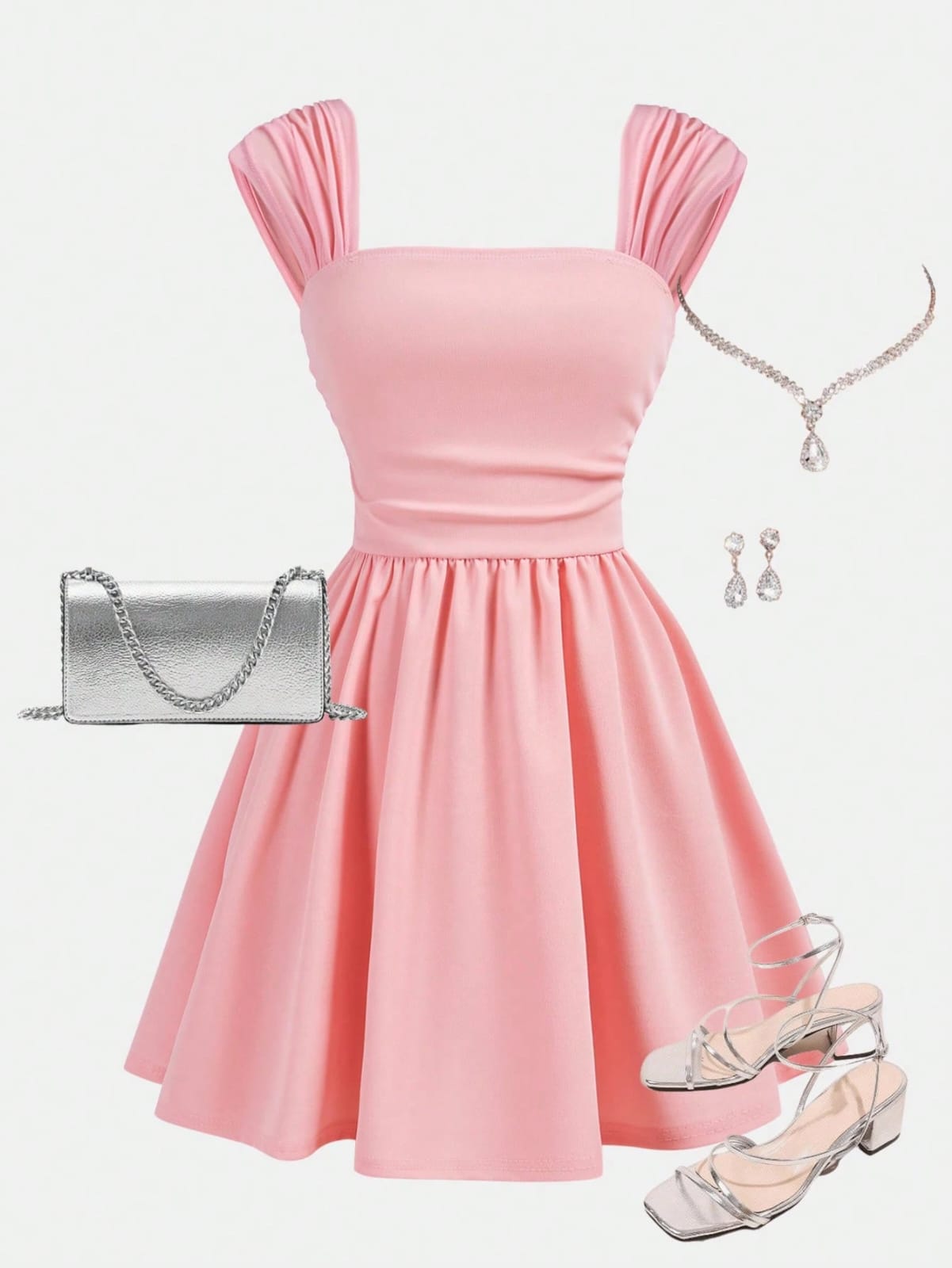 VESTIDO DE MUJER CON HOMBROS FRUNCIDO