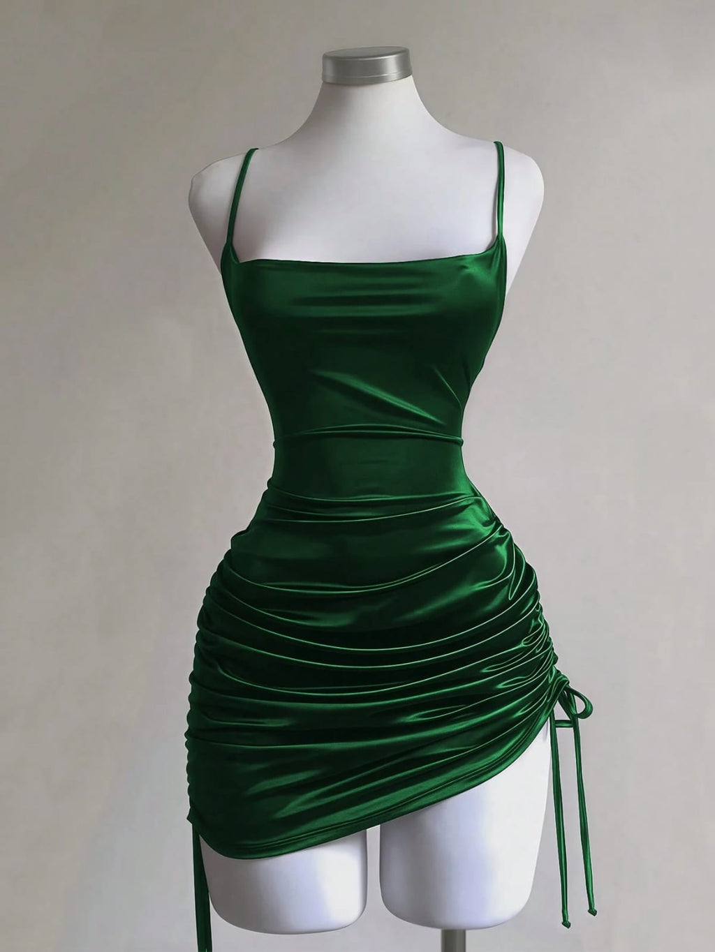 VESTIDO DE MUJER CON TIRANTES Y FRUNCIDO UN LADO