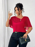 BLUSA DE MUJER CUELLO CON VOLANTES Y DECORACION DE BOTONES