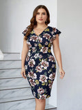VESTIDO DE MUJER CUELLO V CON ESTAMPADO FLORAL
