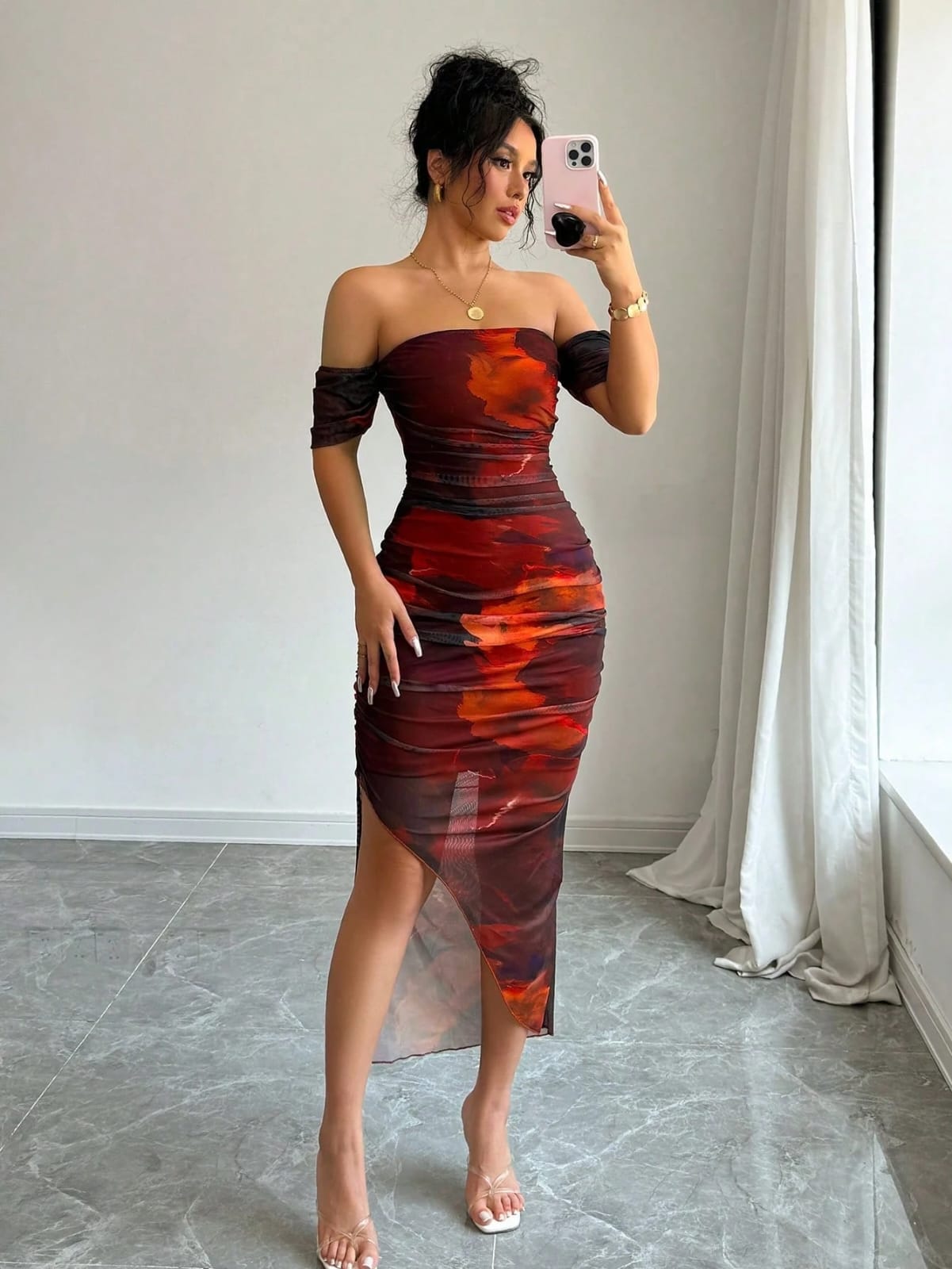 VESTIDO LARGO DE MUJER MANGA CAIDA