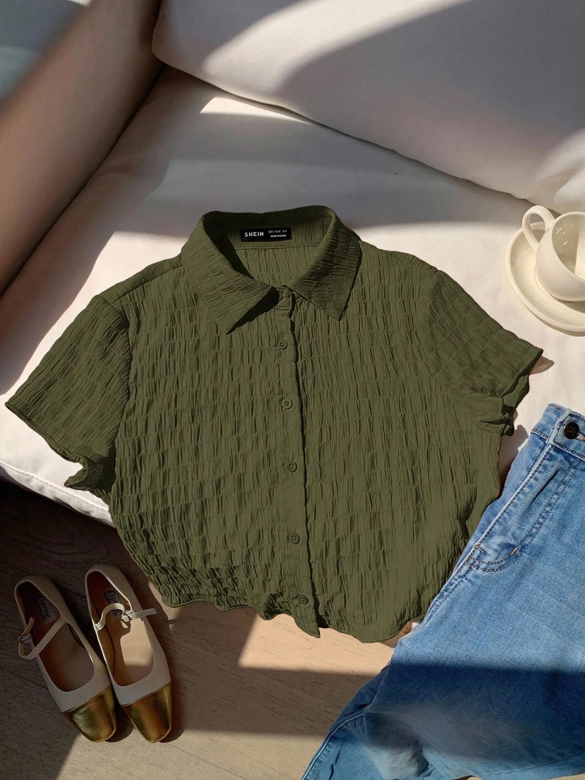 CAMISA DE MANGA CORTA DE PUNTO DE CREPE