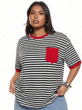 CAMISA DE MUJER DE RAYAS CON ORILLAS ROJAS