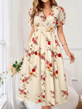 VESTIDO DE MUJER CUELLO V CON ESTAMPADO FLORAL