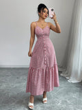 VESTIDO DE MUJER CON CUADROS Y BOTONES