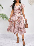 VESTIDO DE MUJER CUELLO V CON ESTAMPADO FLORAL