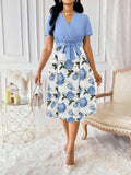 VESTIDO DE MUJER CUELLO V CON ESTAMPADO FLORAL