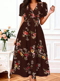 VESTIDO LARGO DE MUJER CUELLO V CON ESTAMPADO FLORAL