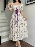 VESTIDO DE MUJER CUELLO DE ENCAJE Y ESTAMPADO FLORAL