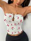 TOP DE MUJER DE ESCOTE CON ESTAMPADO DE CEREZAS
