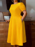 VESTIDO DE MUJER CUELLO REDONDO CON BOLSILLO