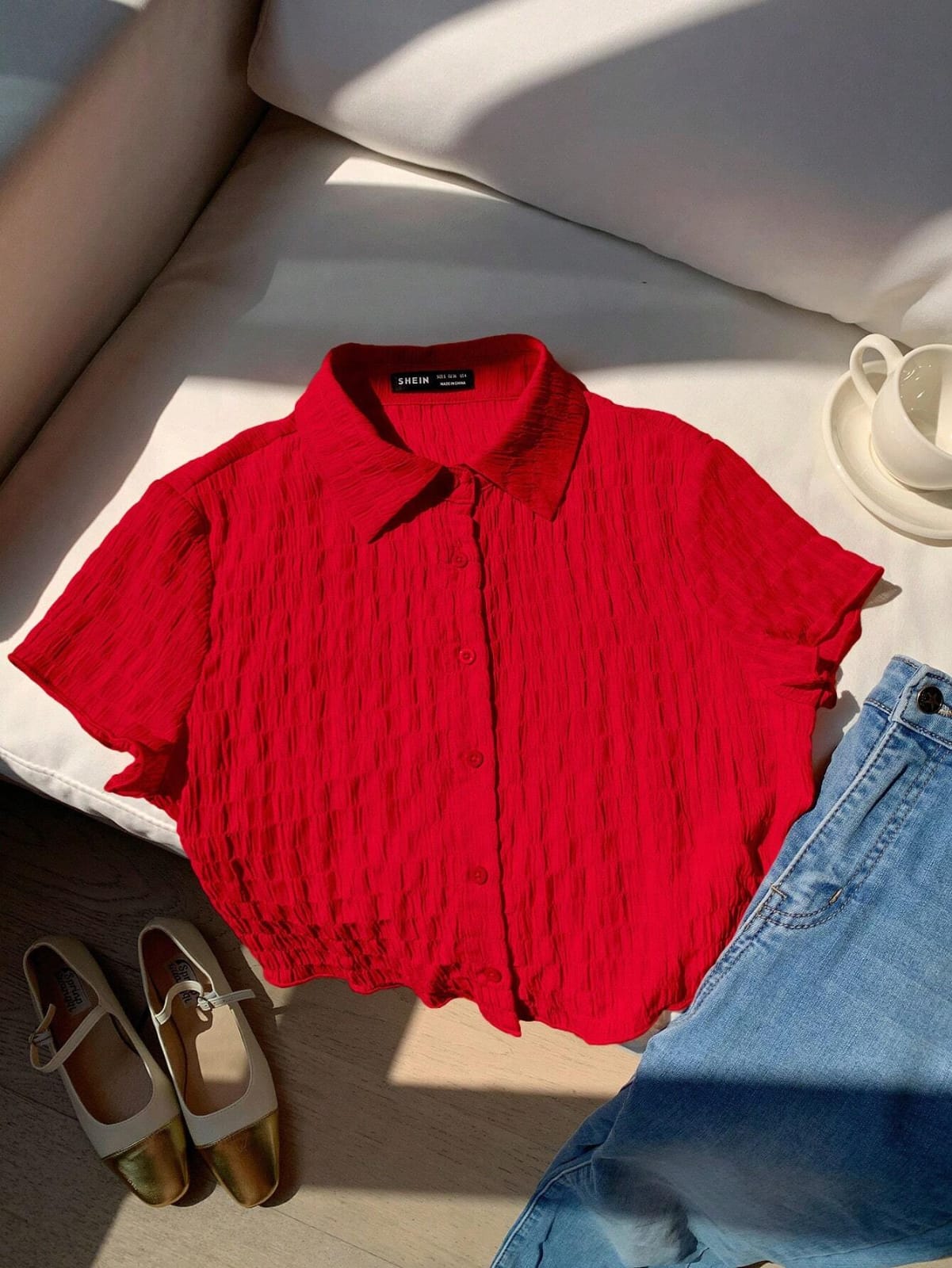 CAMISA DE MANGA CORTA DE PUNTO DE CREPE