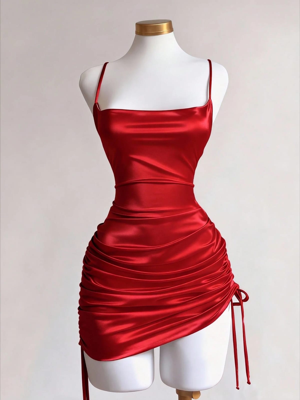 VESTIDO DE MUJER CON TIRANTES Y FRUNCIDO UN LADO
