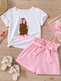CONJUNTO CHORS DE NIÑA COLOR BLANCO CON ROSADO TALLA 11 AÑOS 00003709