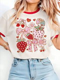 CAMISA BLANCA CON FRESAS ROJAS Y ROSADAS DE MUJER