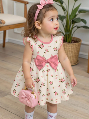 VESTIDO DE NIÑA CON FLORES ROSADAS