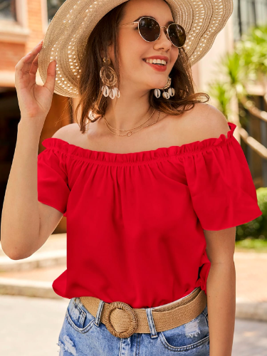 CAMISA ROJO ESTILO CAMPESINO DE MUJER