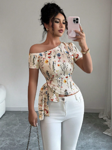 CAMISA COLOR BEIS FLOREADA DE MUJER