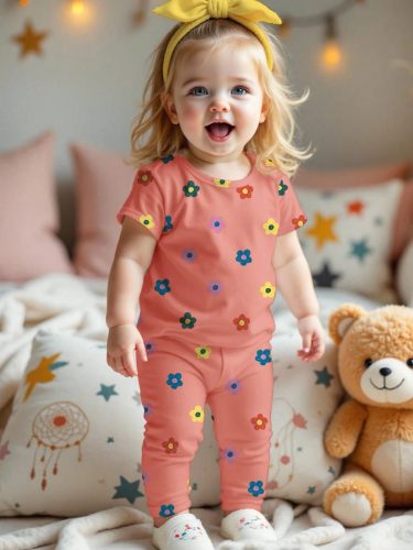 CONJUNTO DE NIÑA CON FLORES COLOR ROSA TALLA 12 A 18 MESES 0006114