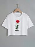 CAMISA CORTA BLANCA CON DISEÑO DE ROSA TALLA XS 50000885