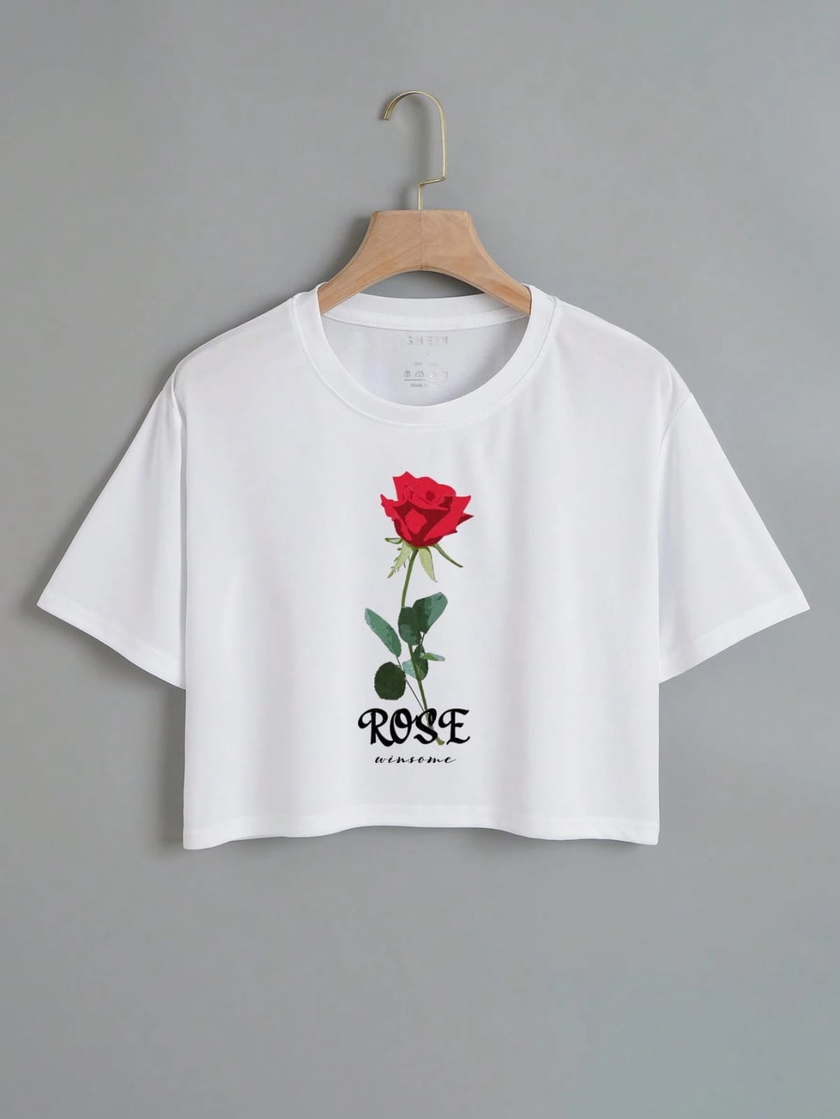 CAMISA CORTA BLANCA CON DISEÑO DE ROSA TALLA XS 50000885