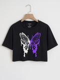 CAMISA CORTA NEGRA CON DISEÑO DE MARIPOSA TALLA M