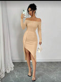 VESTIDO BEIGE CON PERLAS TALLA M 0007420