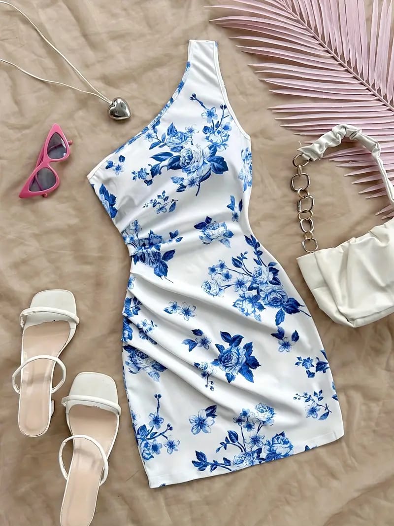 VESTIDO BLANCO CON FLORES AZULES TALLA M 50000755