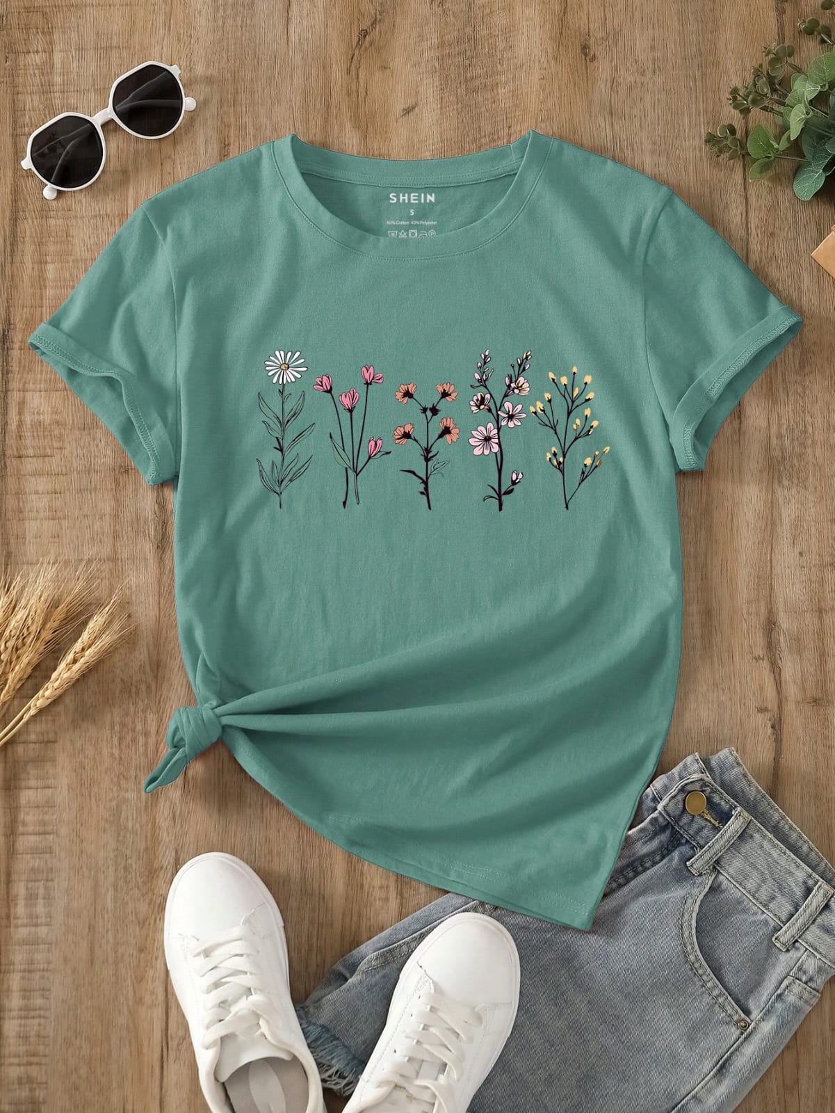 CAMISA VERDE CON DISEÑO DE FLORES TALLA S 50001285