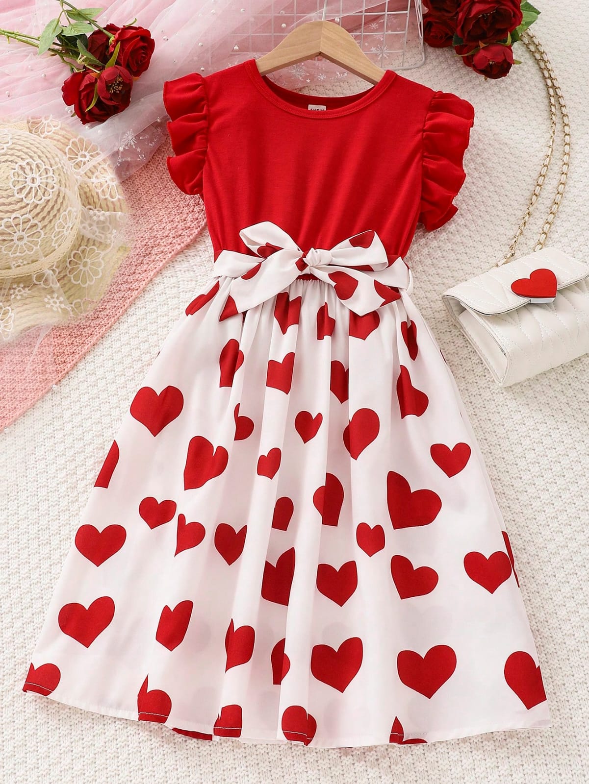 VESTIDO DE NIÑA COLOR ROJO CON BLANCO TALLA 4 AÑOS 0007204