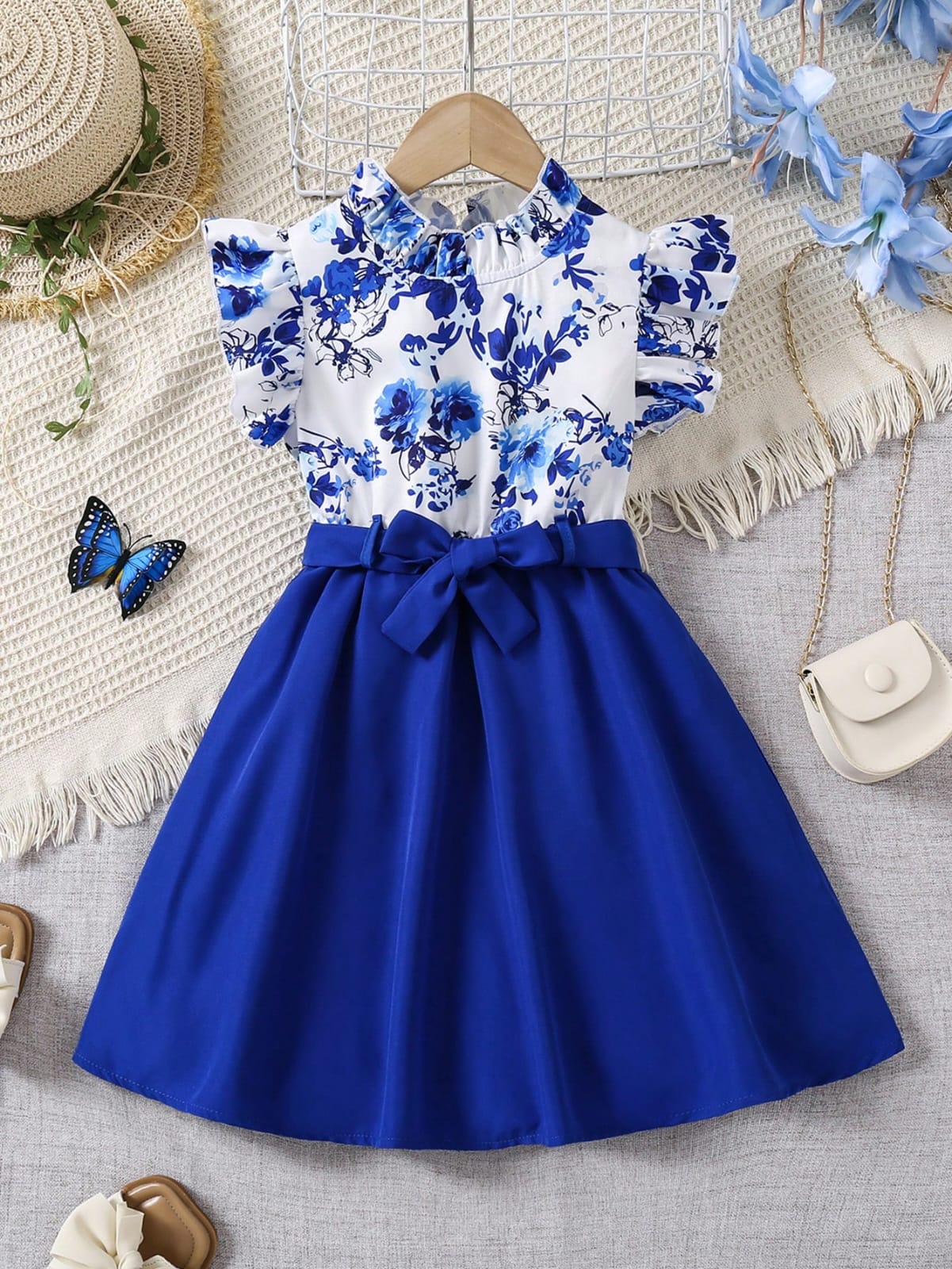 VESTIDO DE NIÑA COLOR AZUL CON BLANCO TALLA 0007215