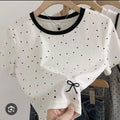 CAMISA DE DAMA COLOR BLANCO CON PELOTITAS NEGRAS TALLA M 0007206