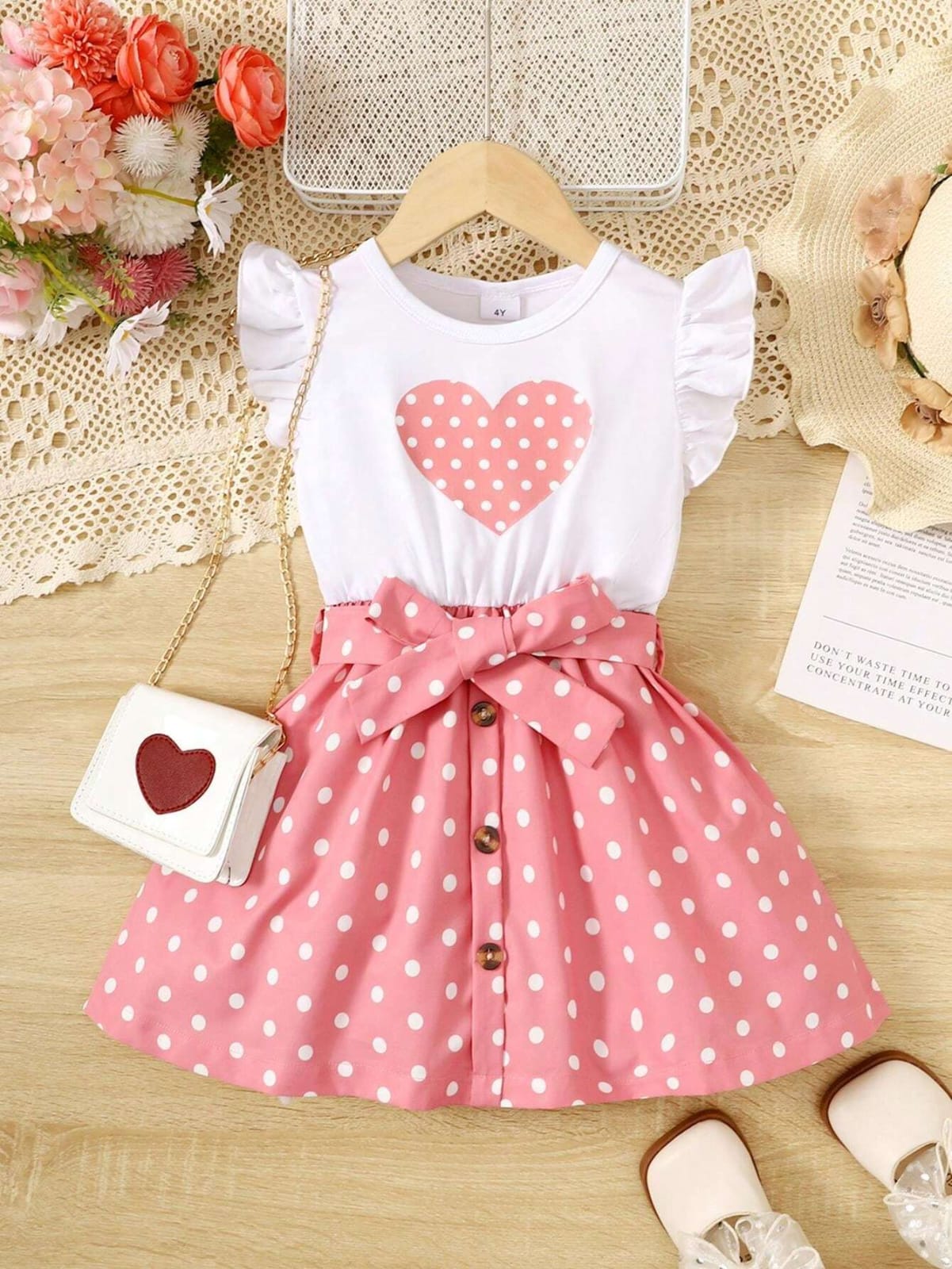 VESTIDO DE NIÑA COLOR BLANCO CON ROSADO TALLA 5 AÑOS 0007612