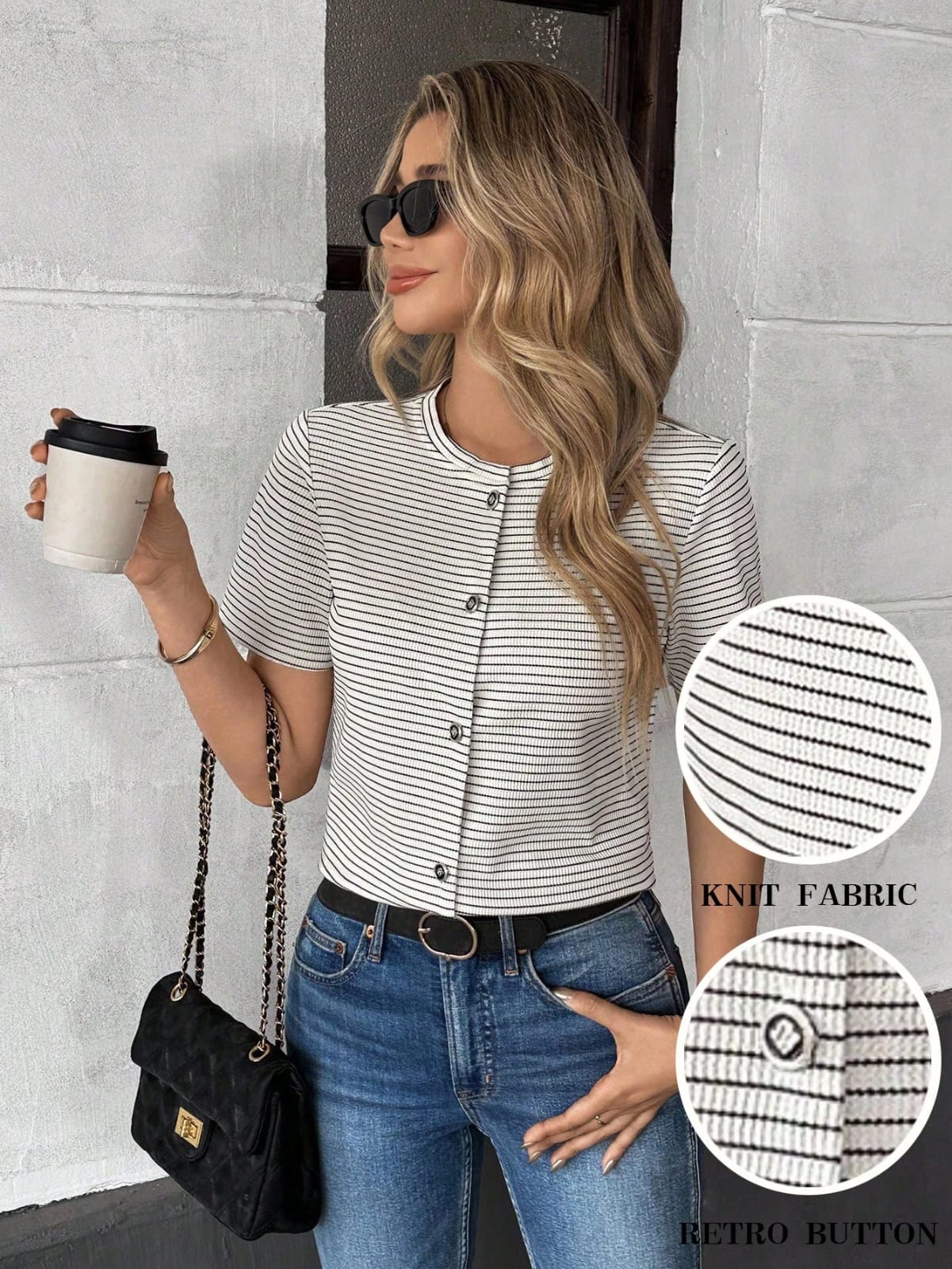 CAMISA  BEIGE CON RAYAS NEGRAS
