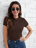 CAMISA DE MUJER CAFE CON NEGRO