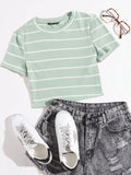 CAMISA DE MUJER COLOR VERDE Y RAYAS BLANCAS