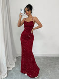 VESTIDO ROJO BRILLANTE LARGO DE MUJER