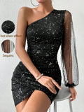 VESTIDO NEGRO CON PLATEADO