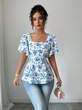 CAMISA DE MUJER BLANCO CON CELESTE DE MUJER