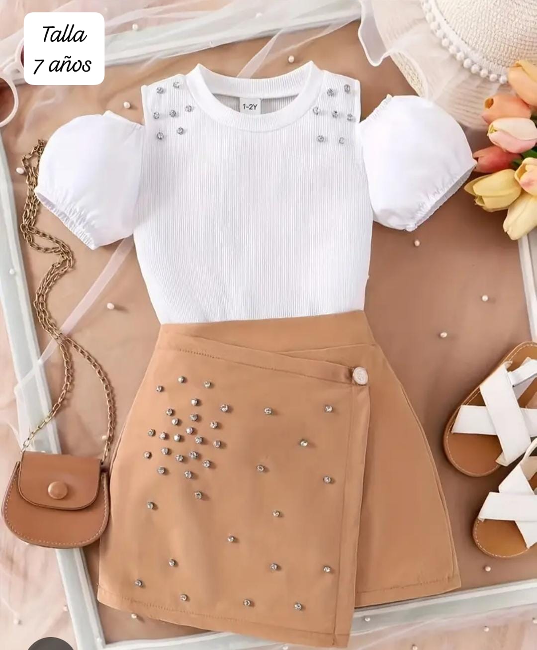 CONJUNTO DE FALDA DE NIÑA COLOR BLANCO TALLA 7 AÑOS 50000043