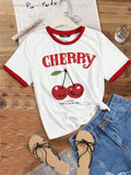 CAMISA DE CHERRY CON BORDES ROJOS DE MUJER