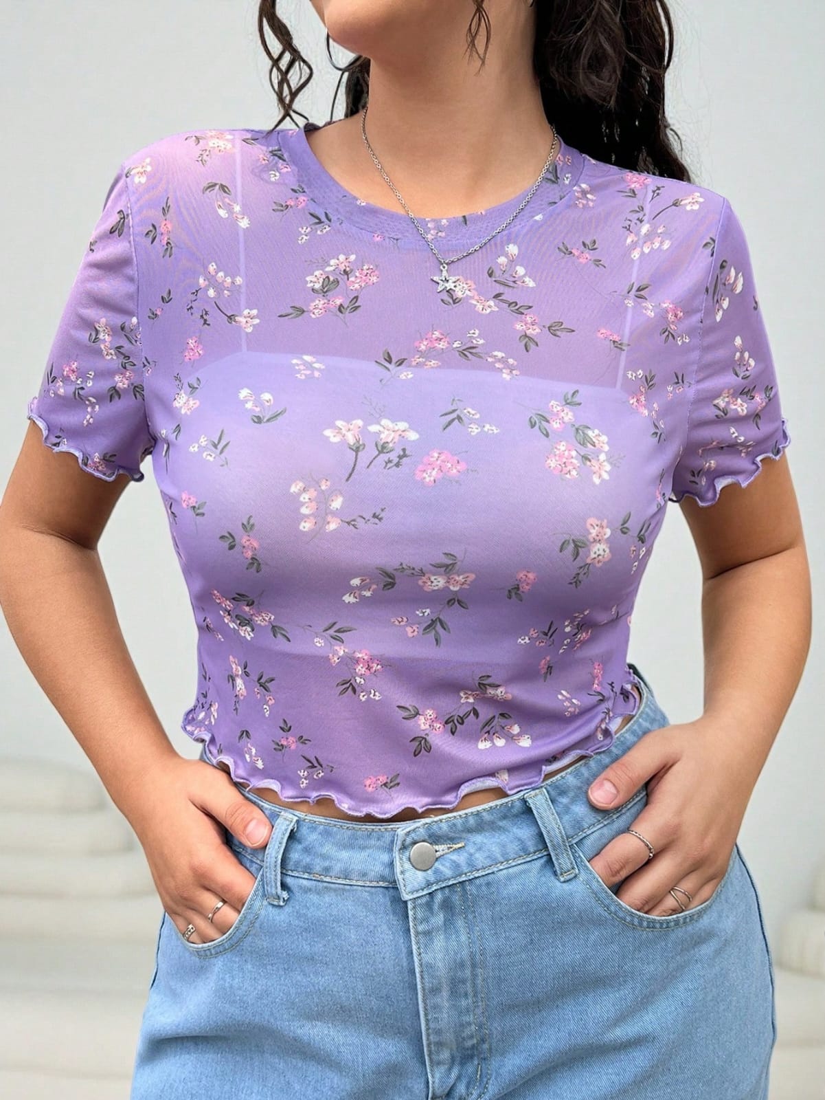 CAMISA MORADA DE TELA MAYA TRANSPARENTE DE MUJER