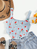 TOP CELESTE CON CEREZAS ROJAS DE MUJER