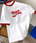 CAMISA BLANCA CON BORDES ROJO DE MUJER