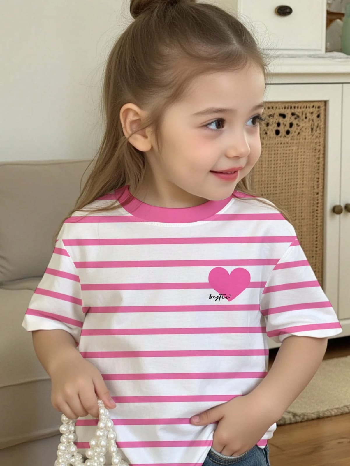 CAMISA DE NIÑA RAYADA COLOR ROSADO CON BLANCO TALLA 7 AÑOS 0007490