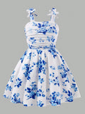 VESTIDO DE NIÑA CON FLORES AZULES