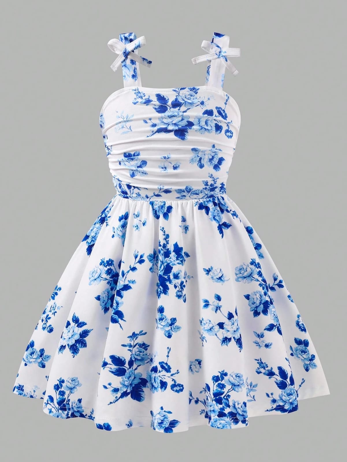VESTIDO DE NIÑA CON FLORES AZULES