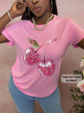 CAMISA DE MUJER ROSADA CON DIBUJO DE CEREZA